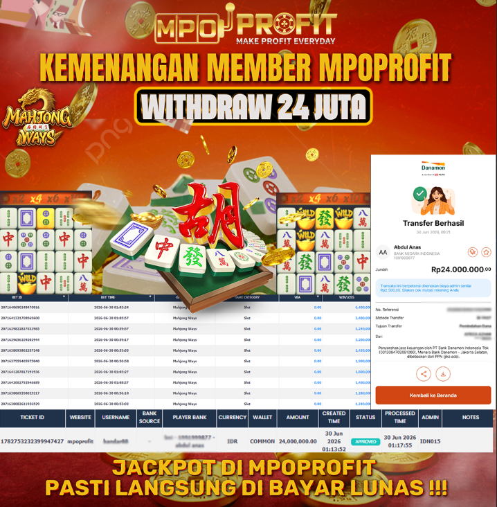 MPOPROFIT JACKPOT SLOT PGSOFT! KEMENANGAN MURNI DI (MAHJONG WAYS TOTAL RP 24.000.000,- LUNAS)
